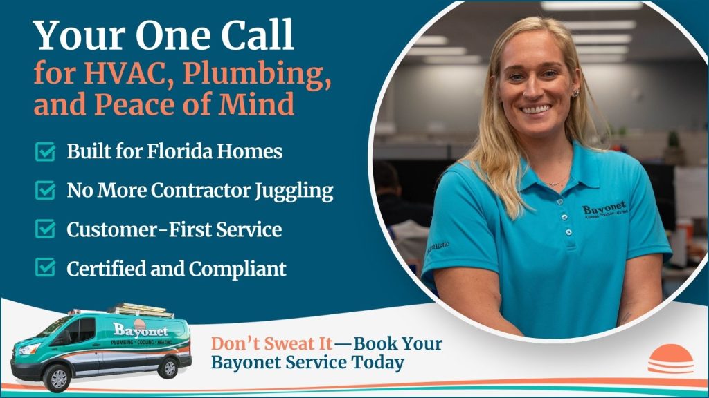 This is an image of a Bazinet representative. The headline reads your one call for HVAC, plumbing, and peace of mind.