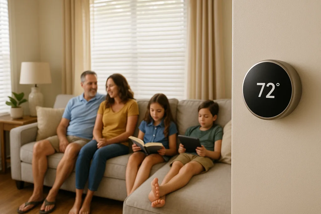 Florida family enjoying comfortable indoor climate with smart thermostat