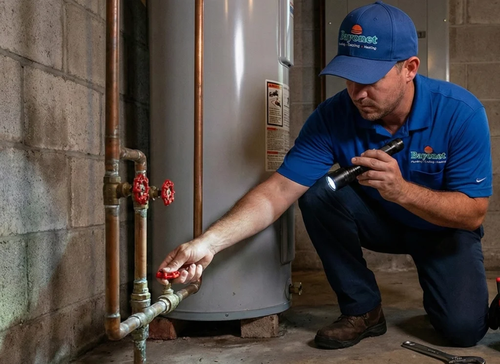 A Bayonet plumber checking water lines