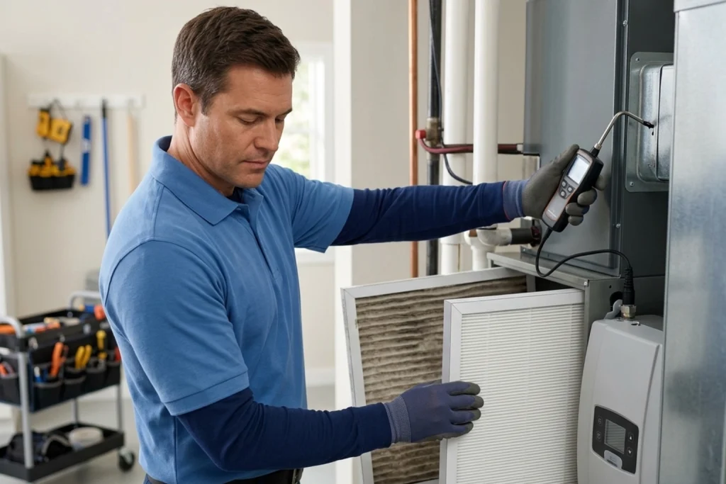 Bayonet technician improving indoor air quality and humidity balance
