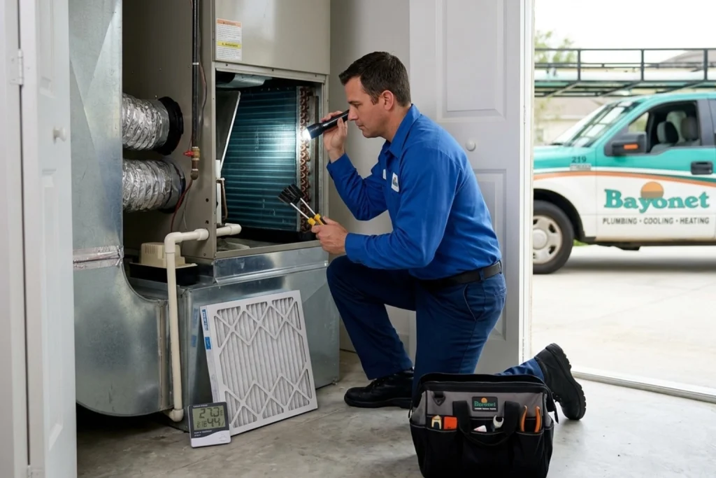 HVAC technician servicing AC system for better air quality