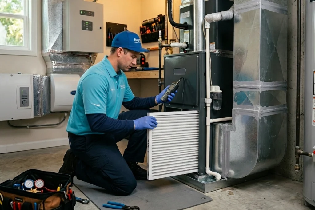 Bayonet technician improving indoor air quality and humidity control