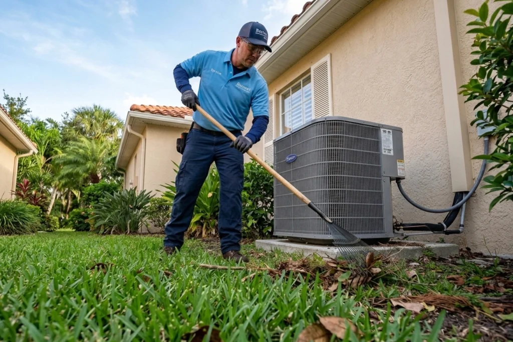 HVAC technician performing summer AC maintenance