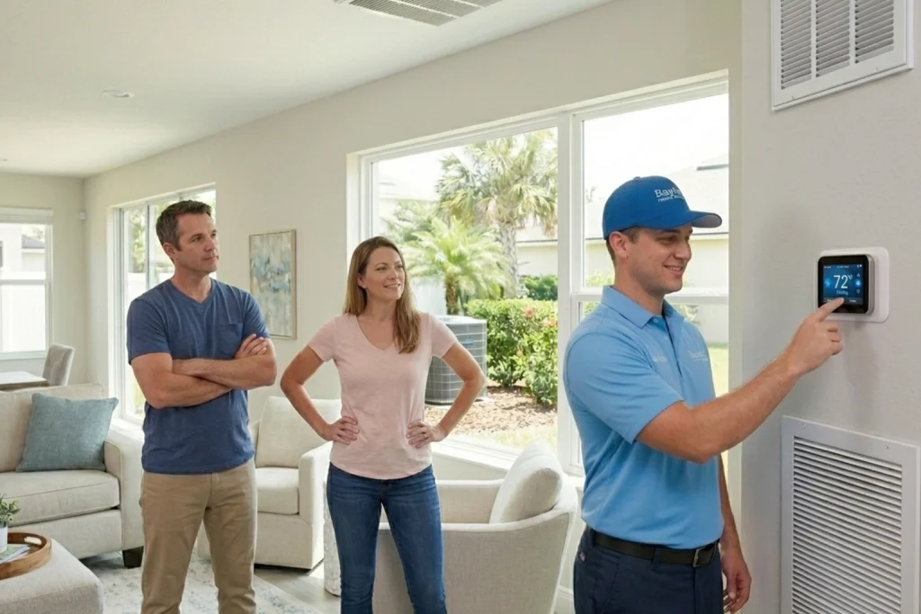 Homeowners checking airflow before Florida summer heat