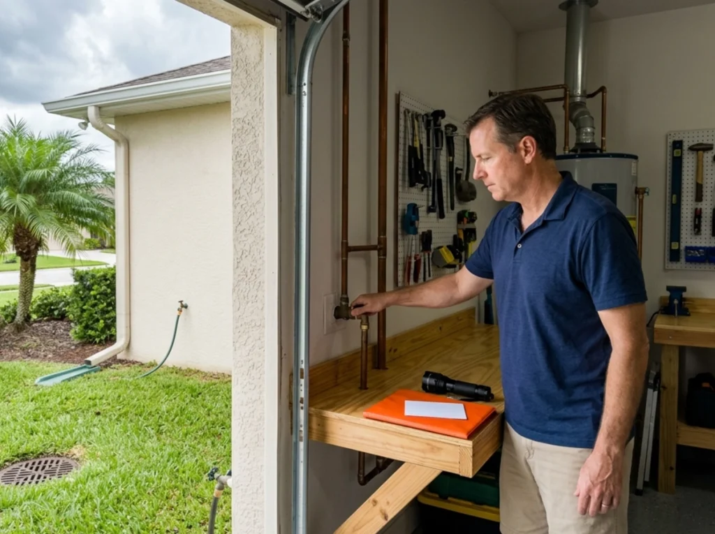 Sarasota homeowner testing main water shut-off before storm season