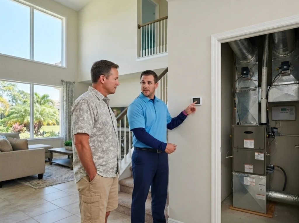 North Port homeowner reviewing zoned cooling for uneven room temperature