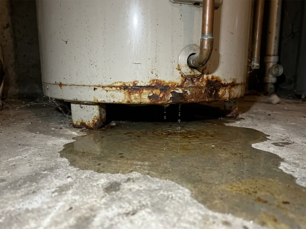 A leaking water heater in the basement of a Fort Myers home.